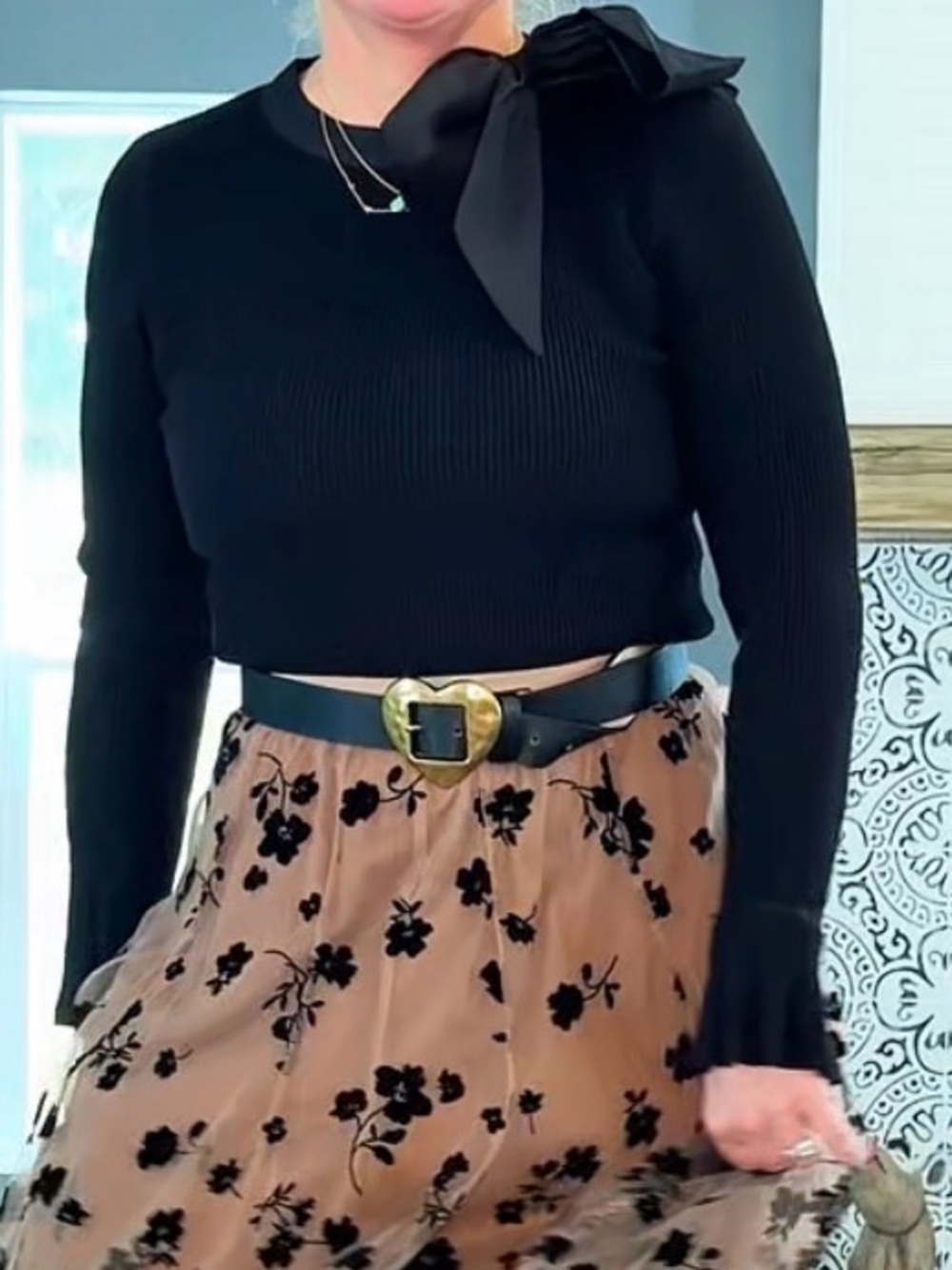 FANCY WITH BOWKNOT KNIT TOP IN BLACK FOR OFFICE-TO-DINNER & HOLIDAYS